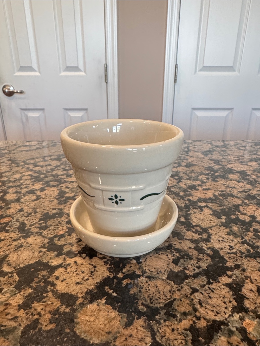 Longaberger Woven Traditions Heritage Green Pottery Small planter